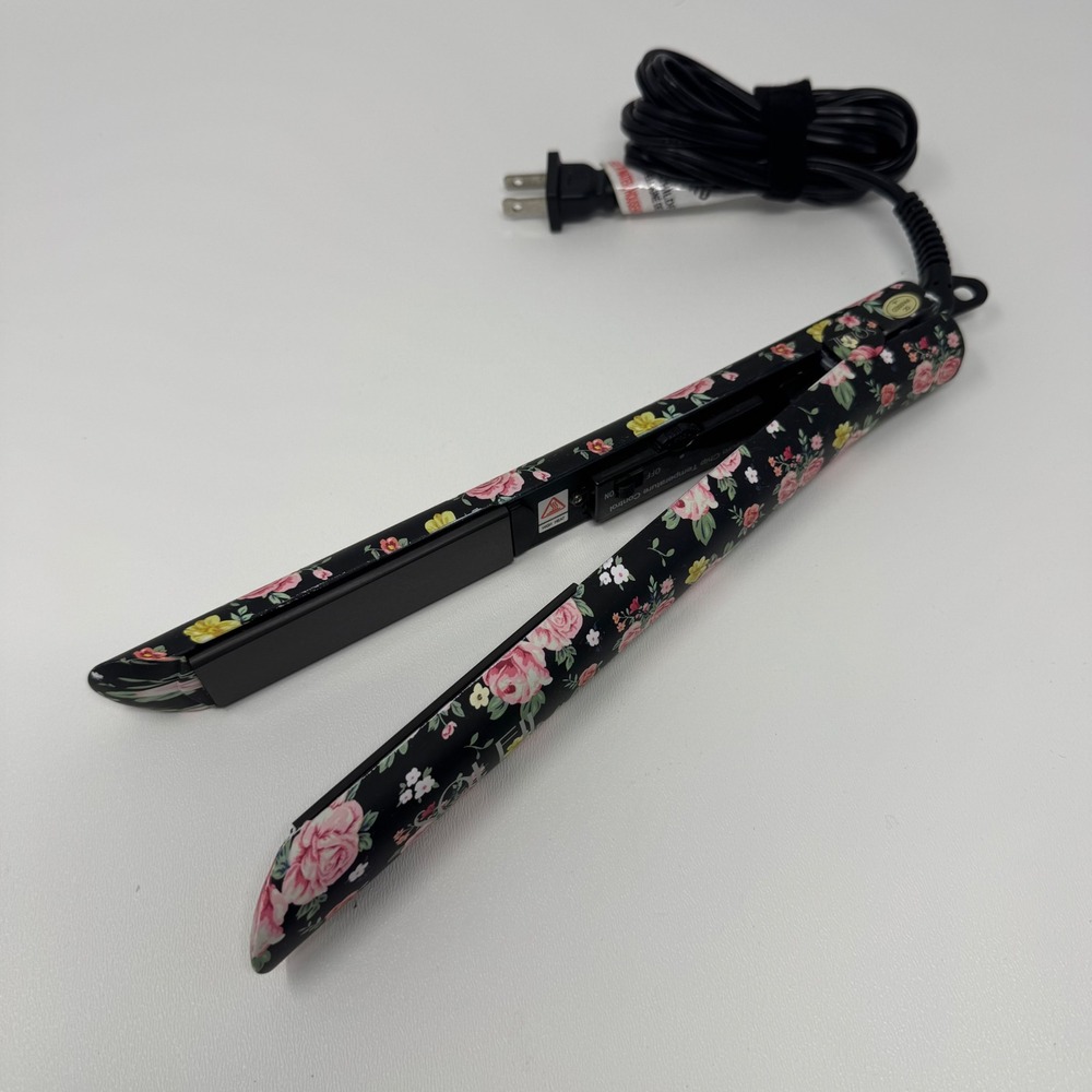 Soleil L10HSC-D21 Floral Flat Iron Hair Straightener Black Pink Ceramic Plates
